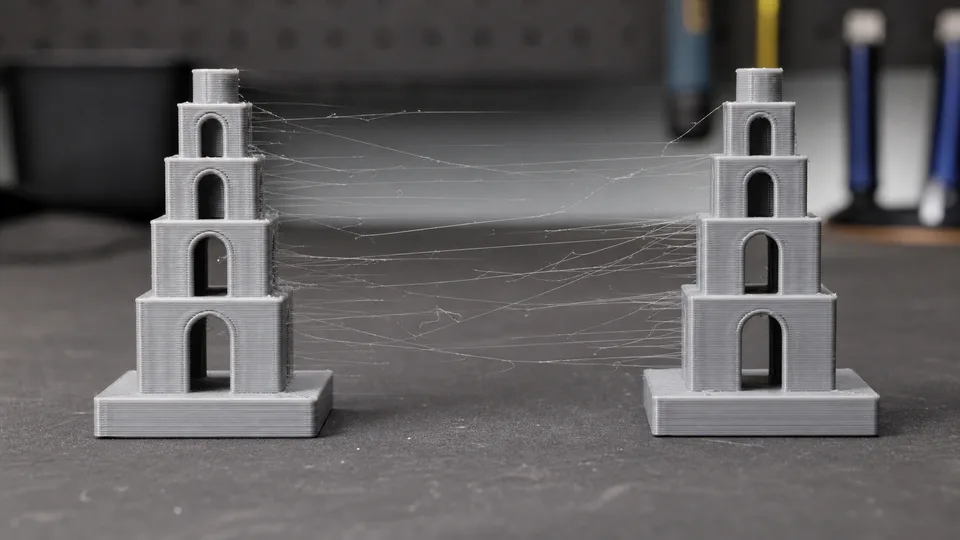 Fine strings between parts of a 3D print