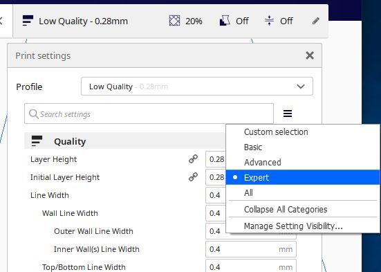 cura expert menu