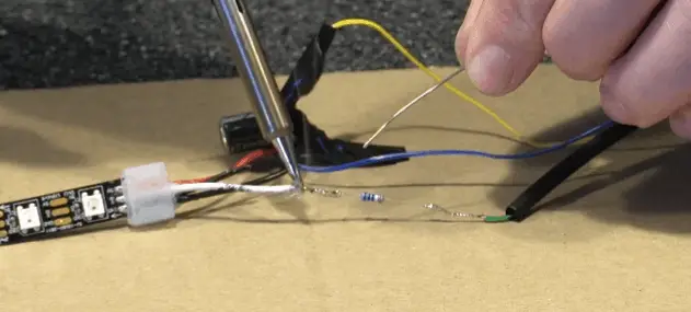 neopixel attached wire solder resistor
