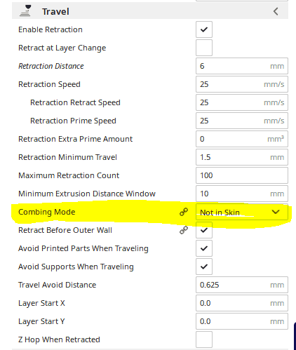 cura combing settings