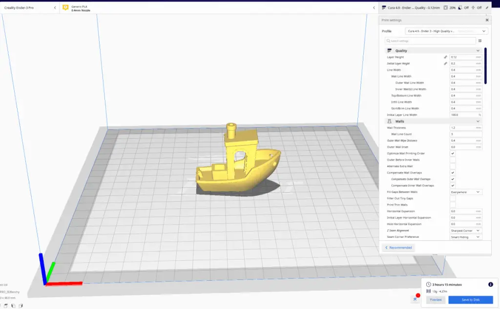 cura slicer settings ender 3