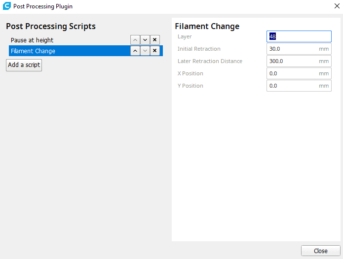 cura change filament