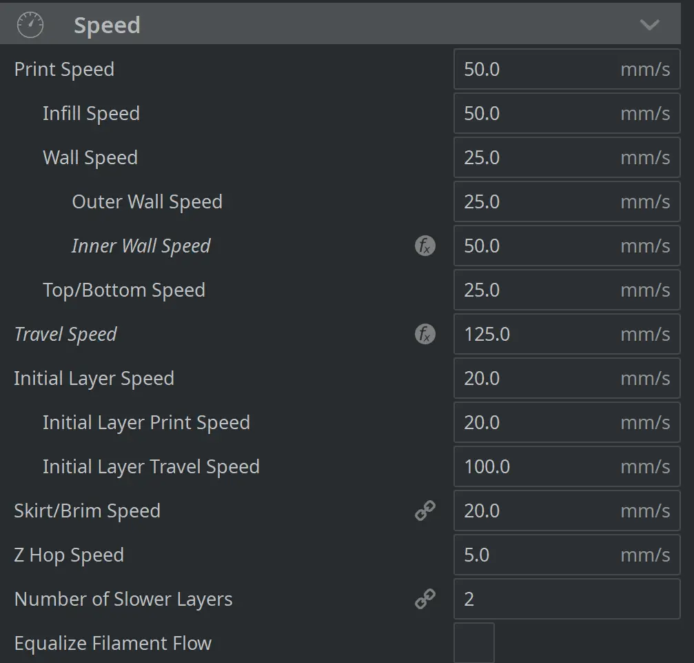 cura speed all settings