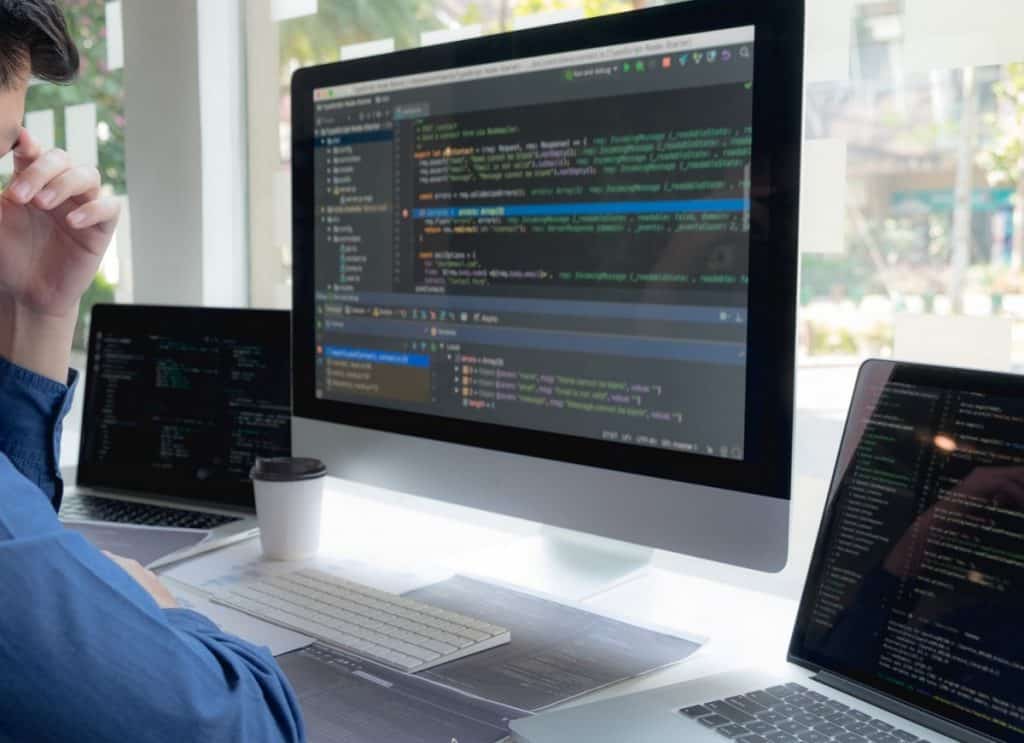 Programmers work on the development of coding and coding technology