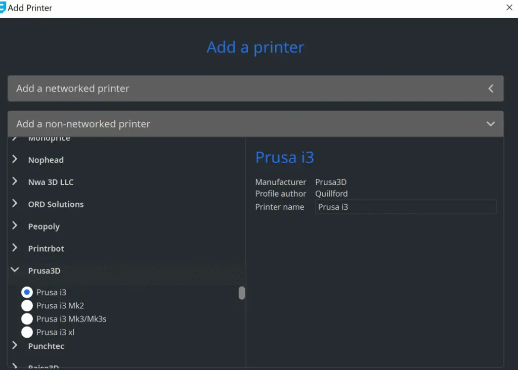 Prusa printers in cura