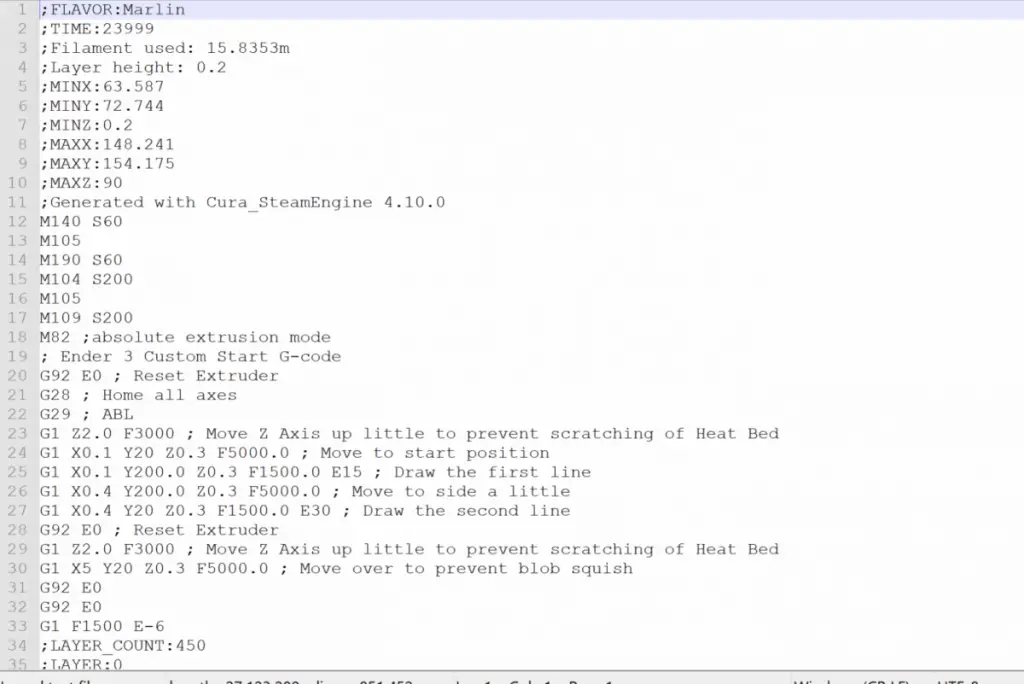 screenshot of gcode