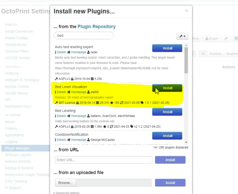 octoprint bed visualizer plugin install