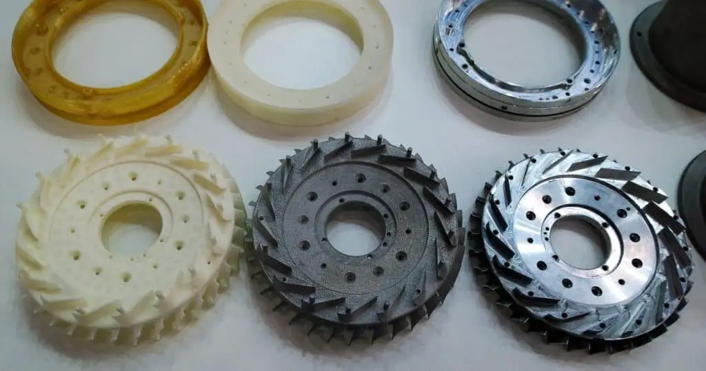 Mechanical engineering parts made of metal and plastic, printed on 3D printer