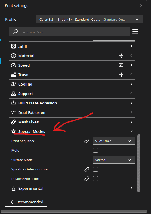 cura special modes